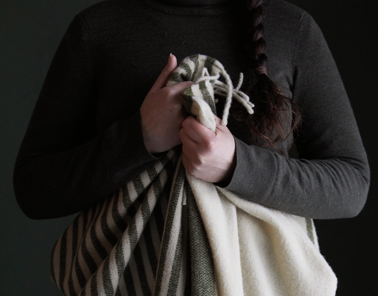 Stripepledd 100% Ull, Mørk Grønn - Bilde 3